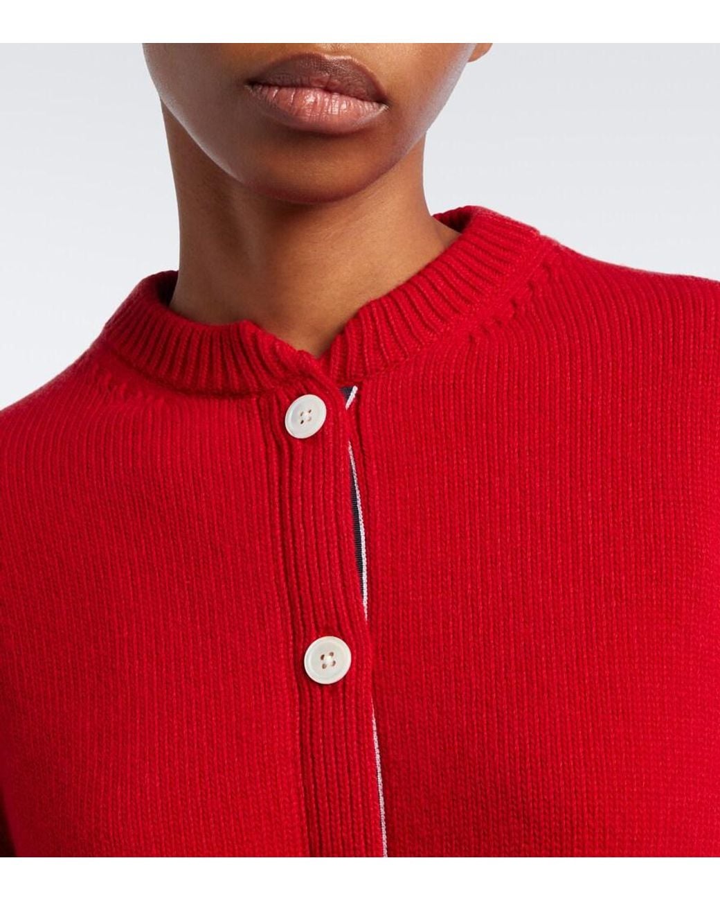 Thom Browne Red 4-Bar Wool Cardigan