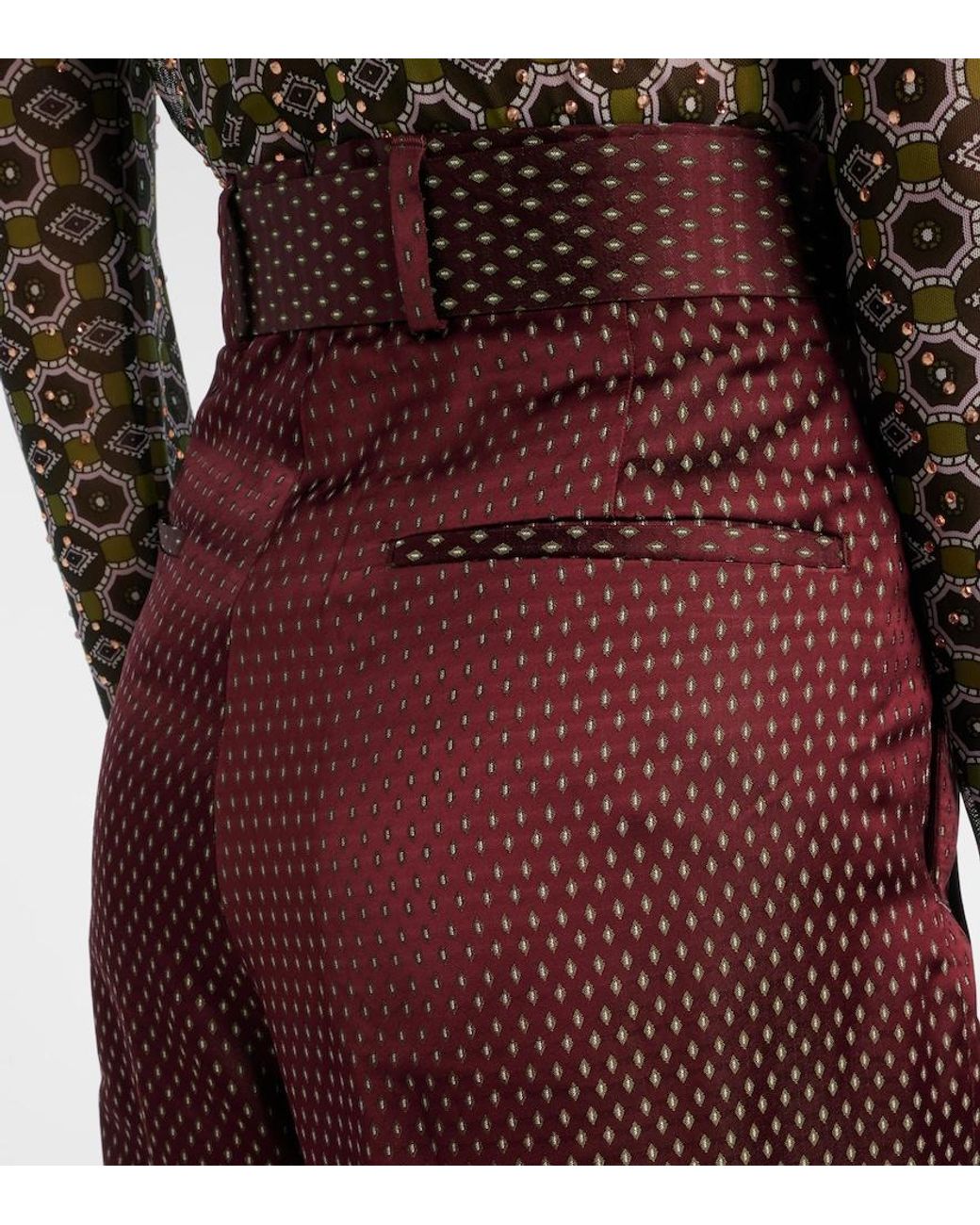 Dries Van Noten Red Belted High-Rise Wide-Leg Pants