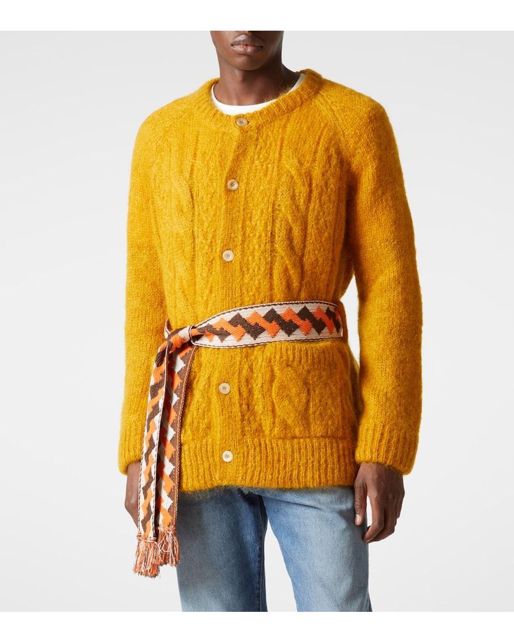 Valentino Yellow Cable-Knit Mohair-Blend Cardigan for men