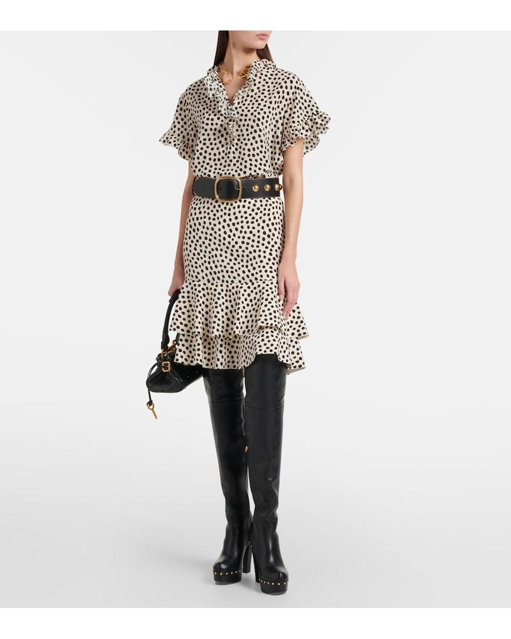 Chloé Black Polka-Dot Tiered Silk Miniskirt