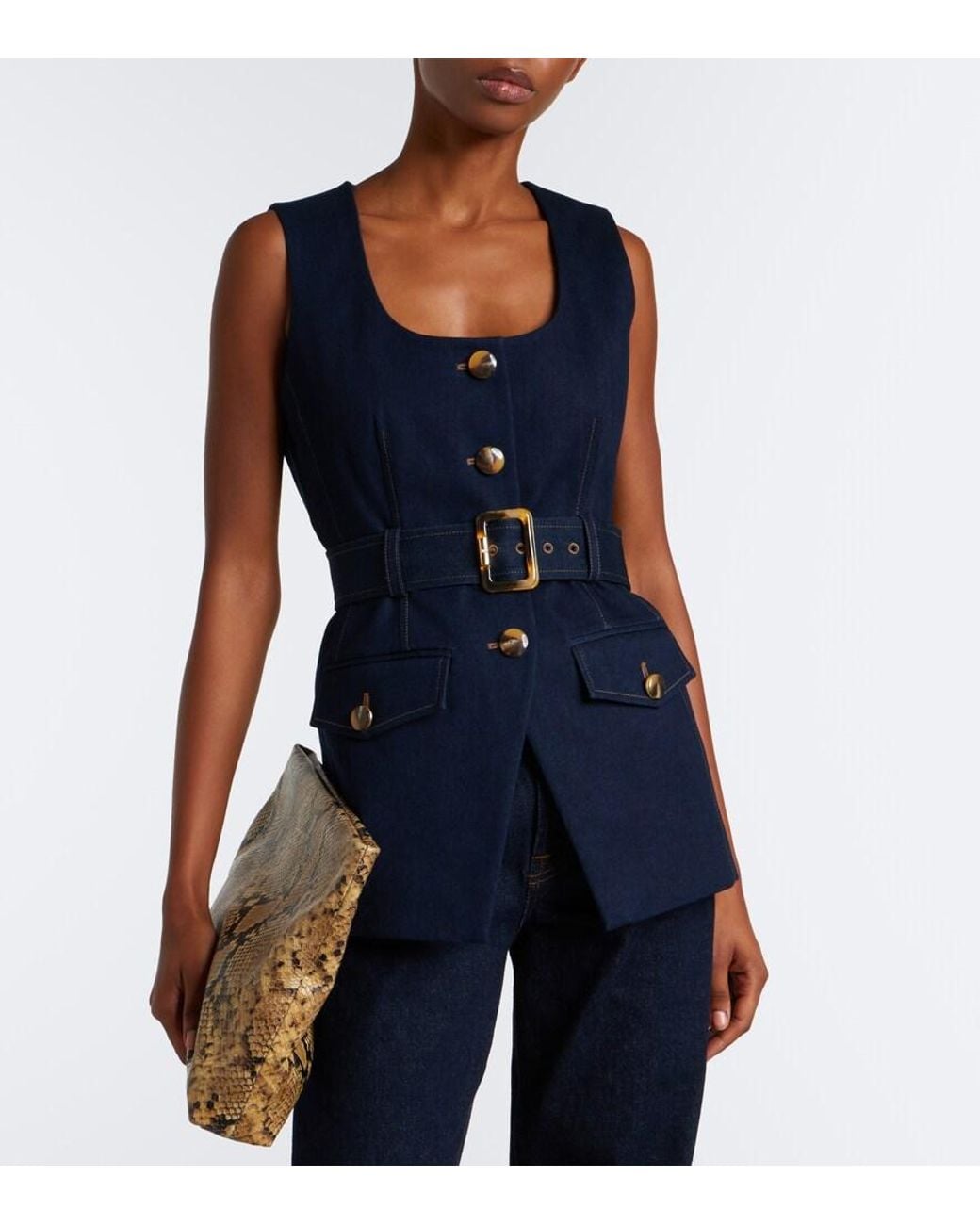 Veronica Beard Blue Becker Belted Denim Vest