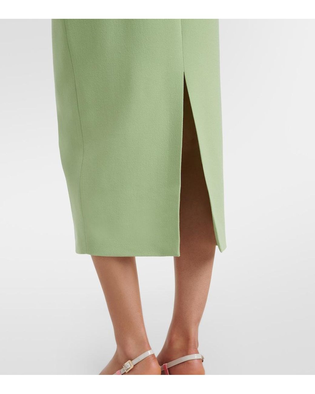Emilia Wickstead Green Valletta Wool Crepe Midi Dress