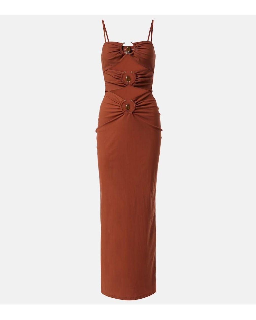Christopher Esber Red Pierced Orbit Cutout Jersey Maxi Dress