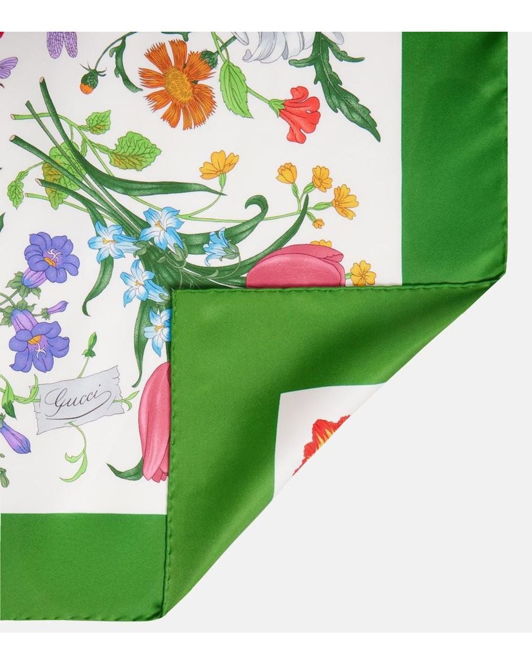Gucci Green Flora Silk Twill Scarf
