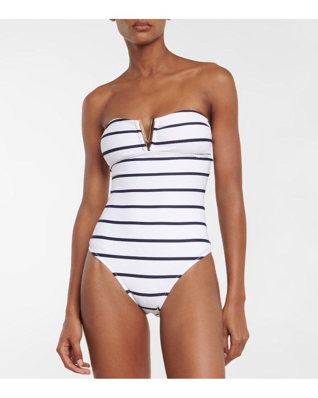 Heidi Klein White Long Island Striped Swimsuit