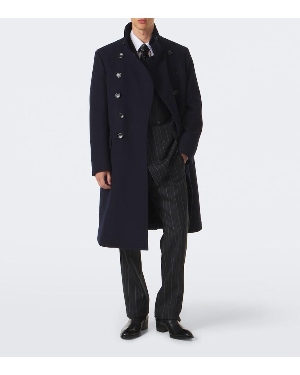 Tom Ford Blue Double-Breasted Wool Coat for men