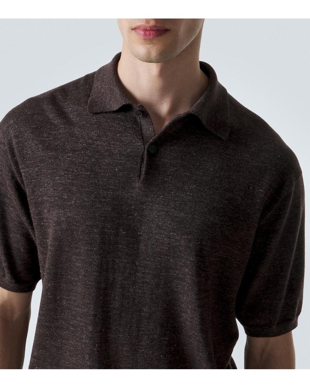 The Row Black Borges Cashmere, Silk, And Linen Polo Shirt for men