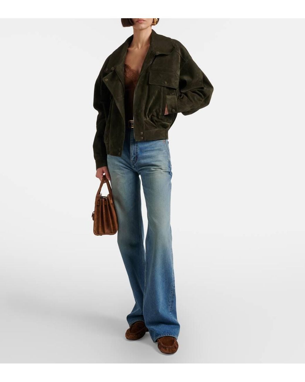 Tank Top Acanalado De Seda Con Encaje Saint Laurent de color Brown