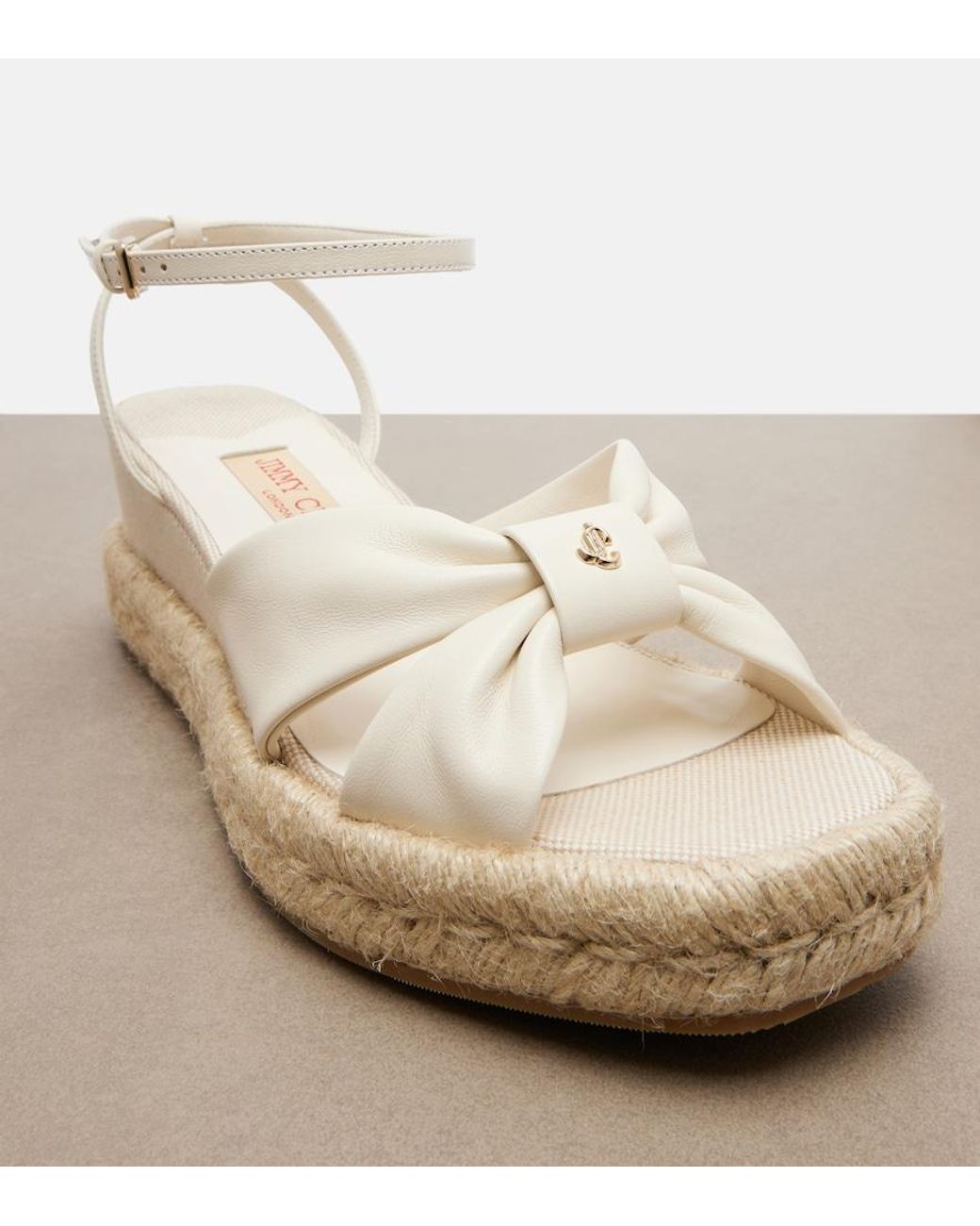 Jimmy Choo Natural Aella Leather Espadrille Wedge Sandals