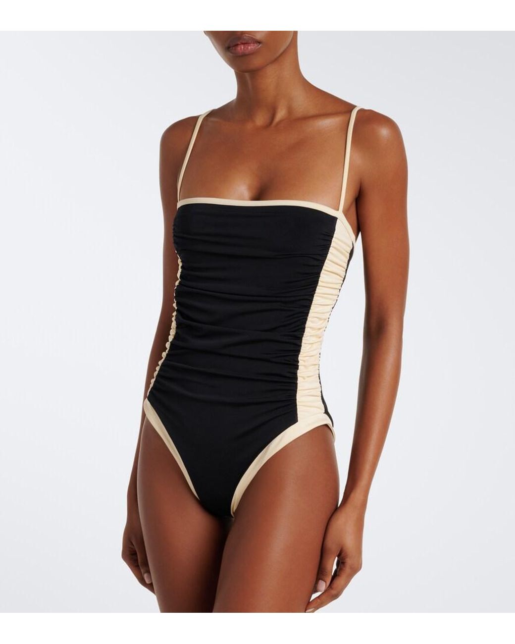 Johanna Ortiz Black Ruched Swimsuit