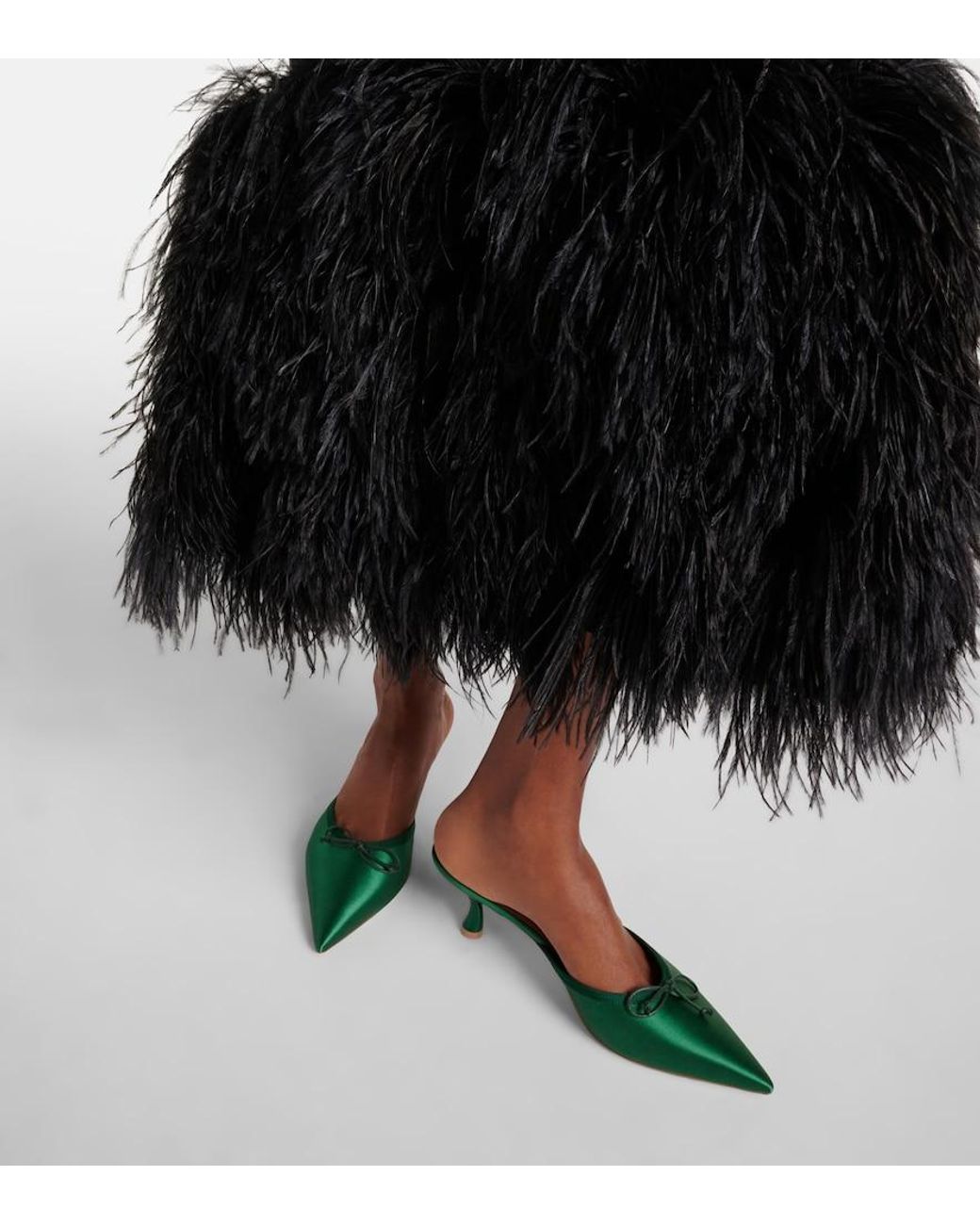 Malone Souliers Green X Tabitha Simmons Rose 45 Satin Mules