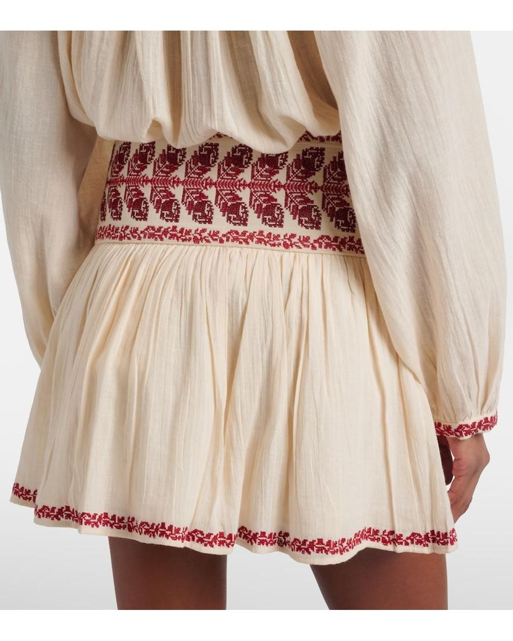 Isabel Marant Natural Picadilia Embroidered Cotton Miniskirt