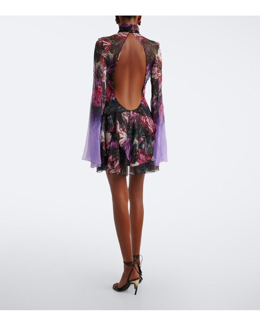 Roberto Cavalli Purple Floral Open-Back Silk Minidress