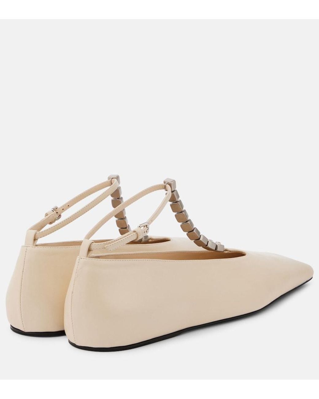 Jil Sander Natural Crystal-Embellished Leather Ballet Flats