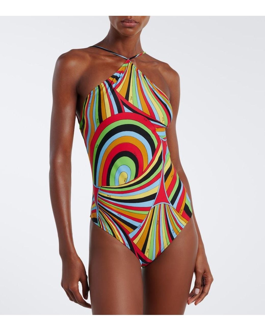 Emilio Pucci White Iride Halterneck Swimsuit