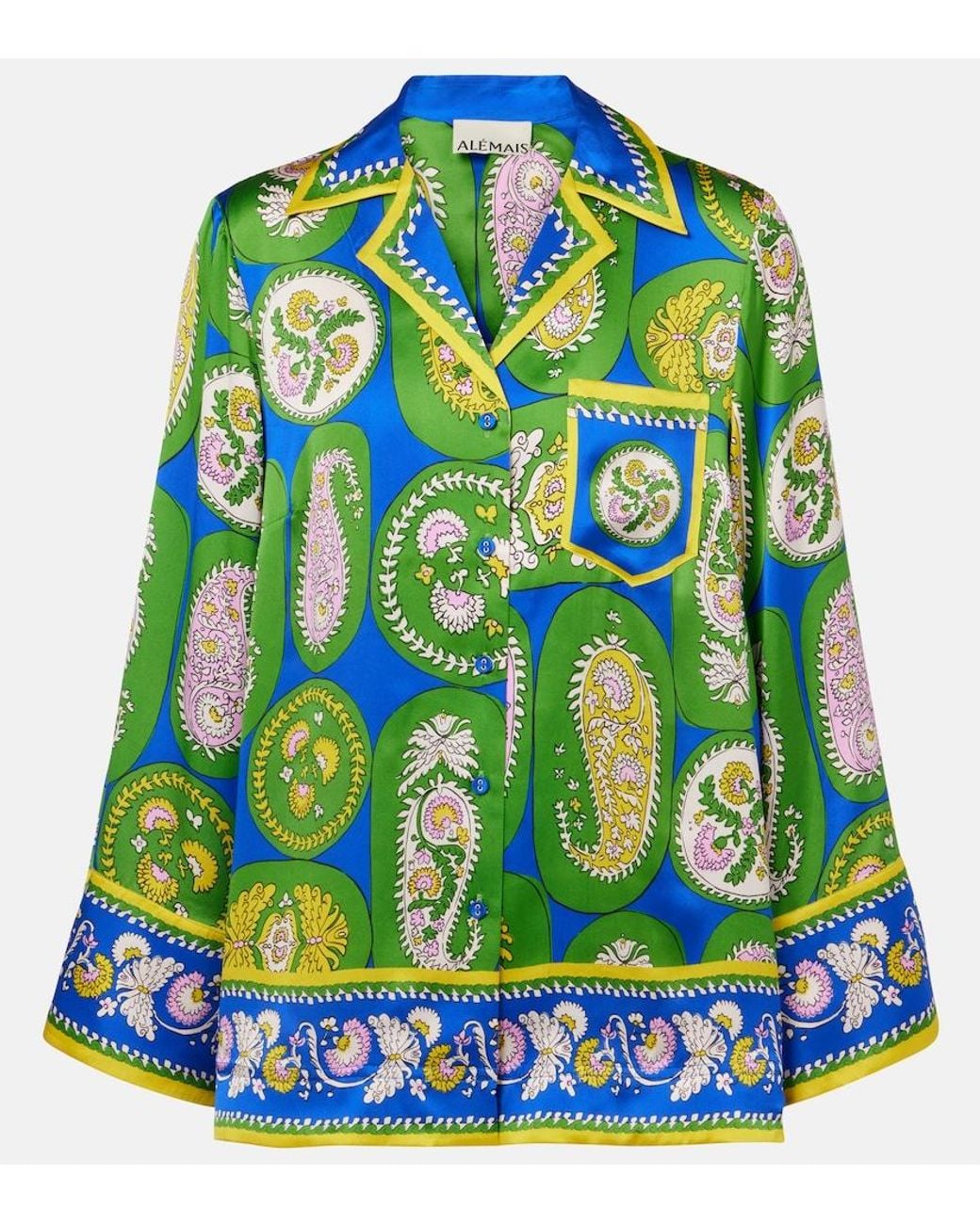 ALÉMAIS Green Printed Silk Satin Shirt