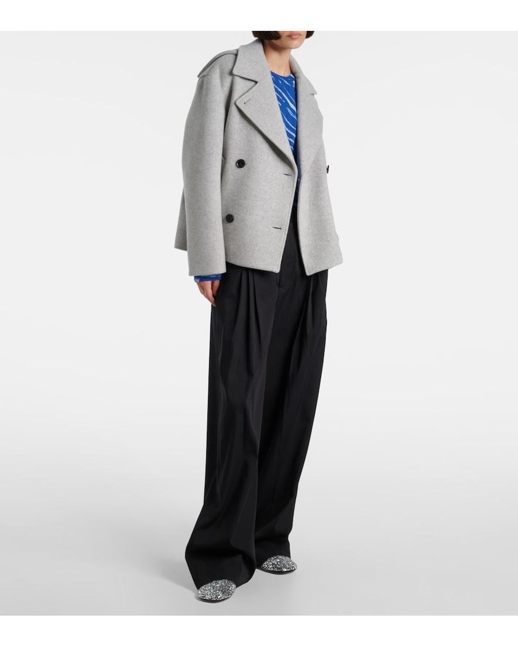 Proenza Schouler Gray Double-Breasted Wool Coat