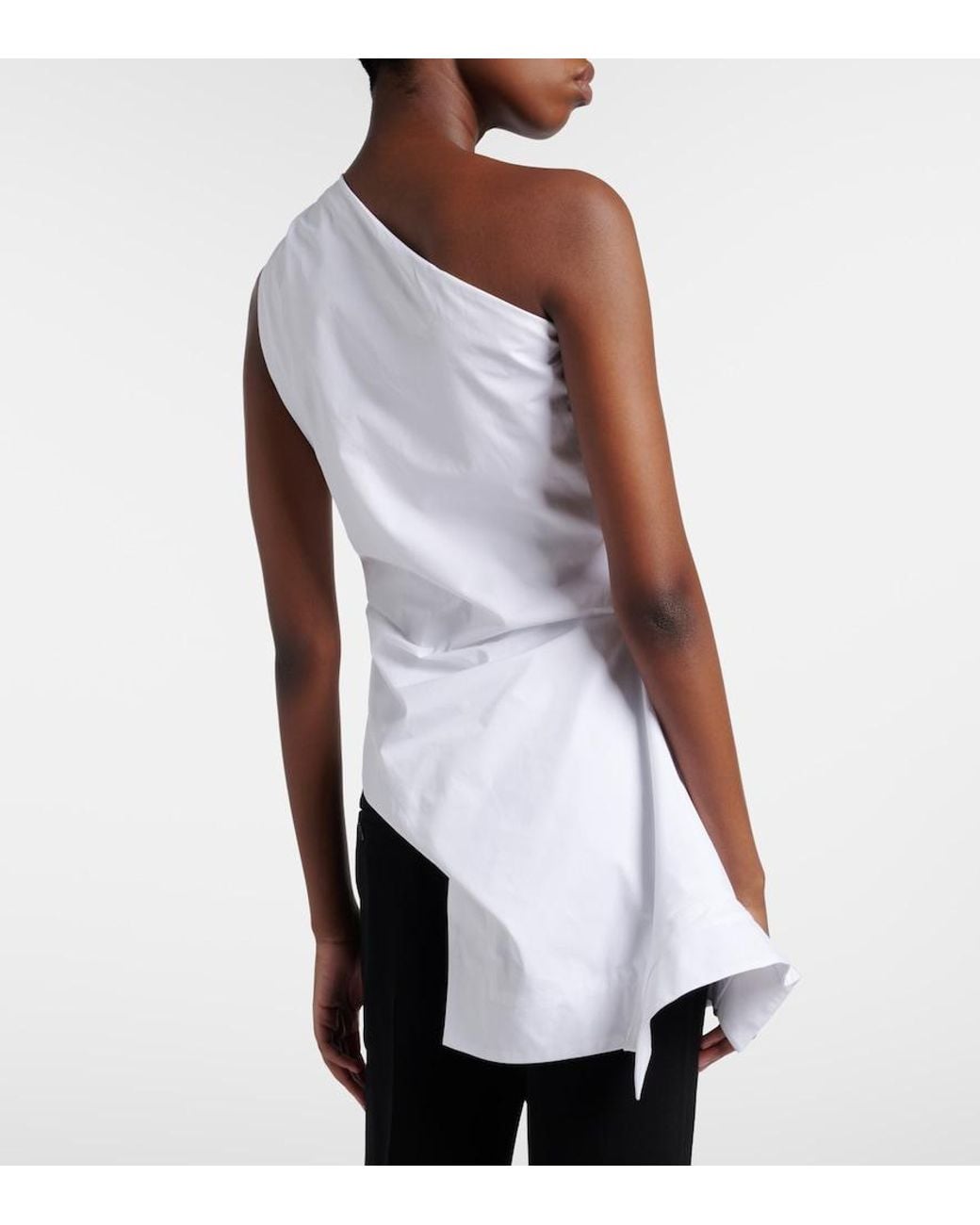 Rohe White Asymmetric One-Shoulder Cotton Poplin Top