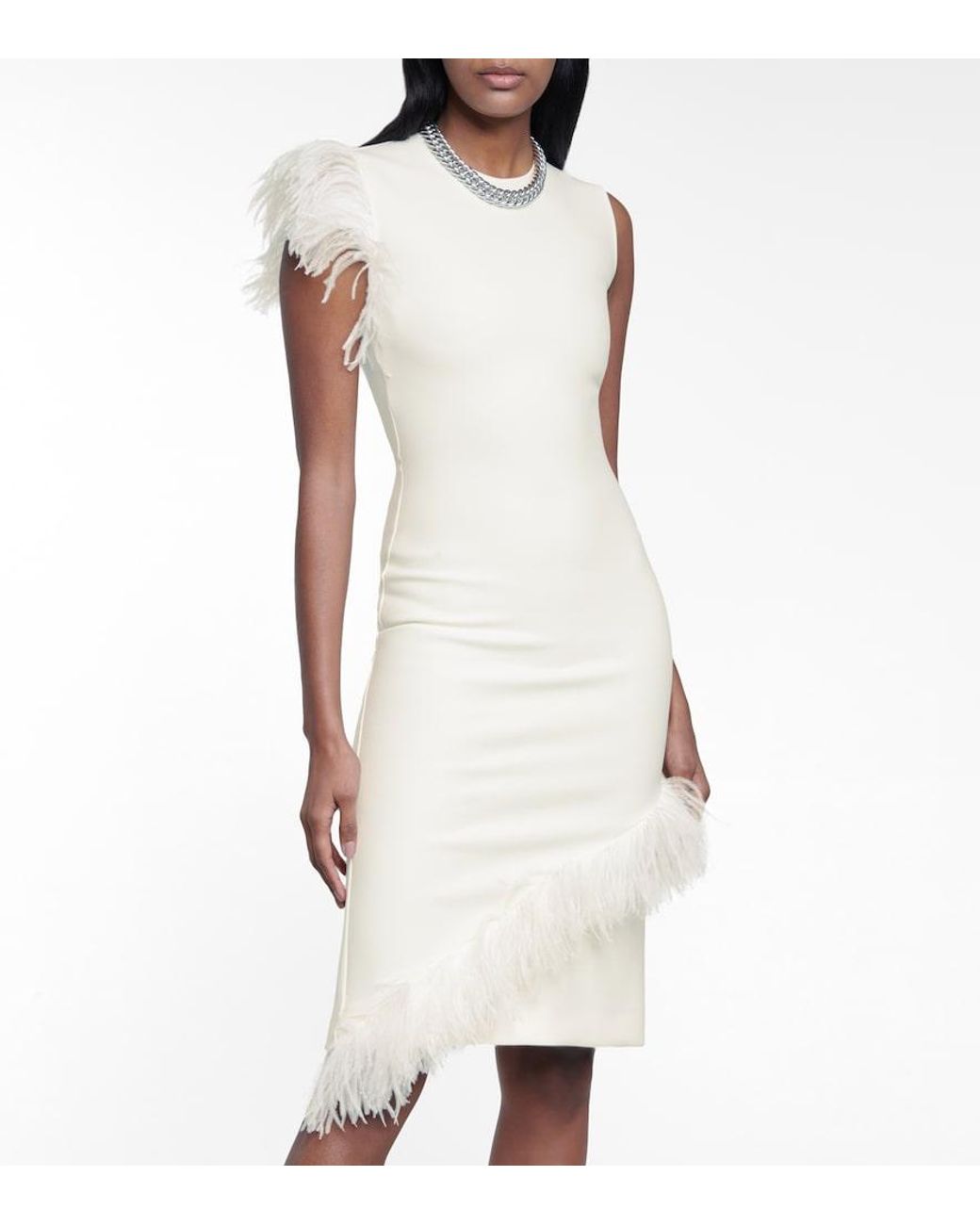 Christopher Kane White Feather-Trimmed Wool-Blend Dress