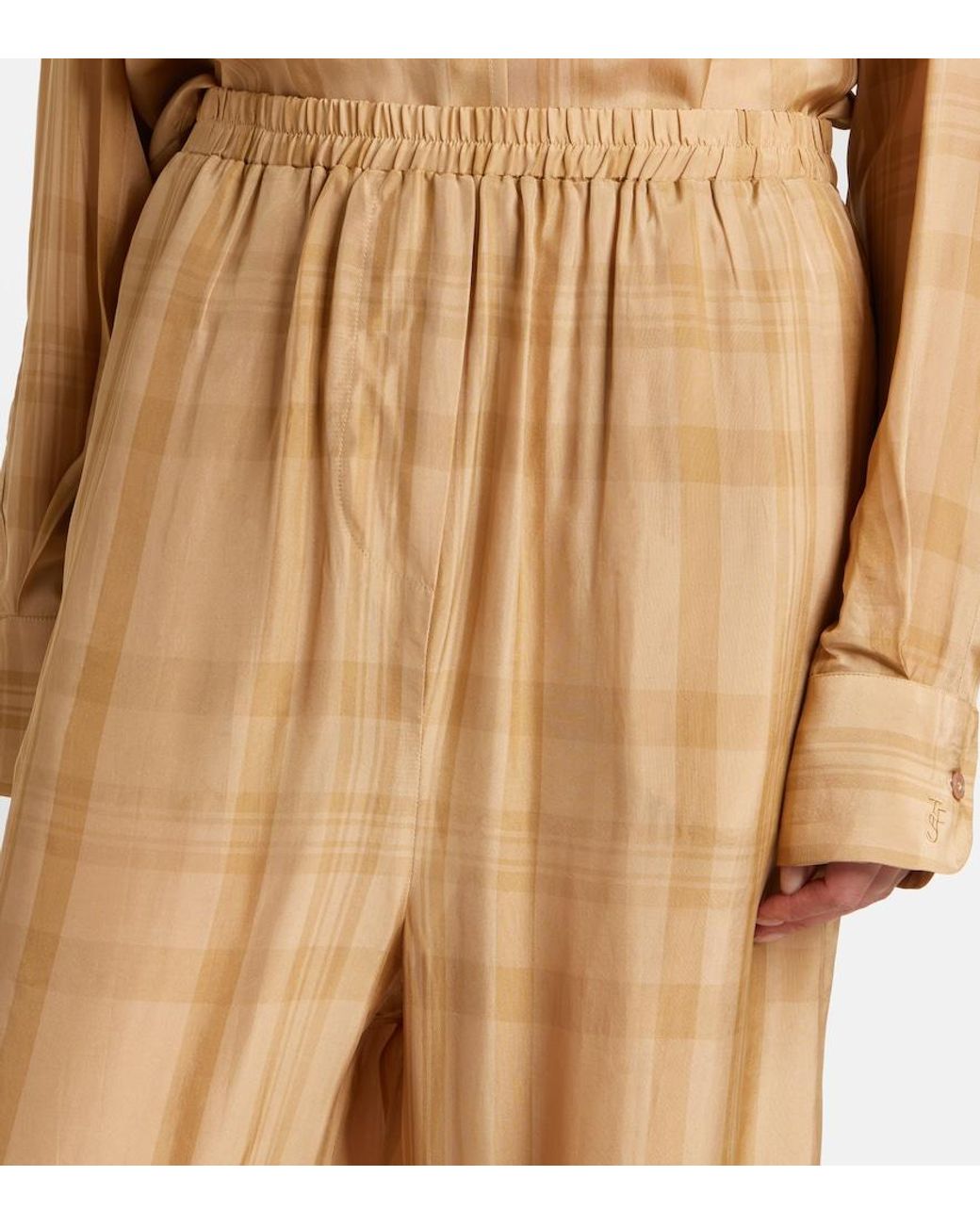 Frankie Shop Natural Baxter Checked Twill Wide-Leg Pants