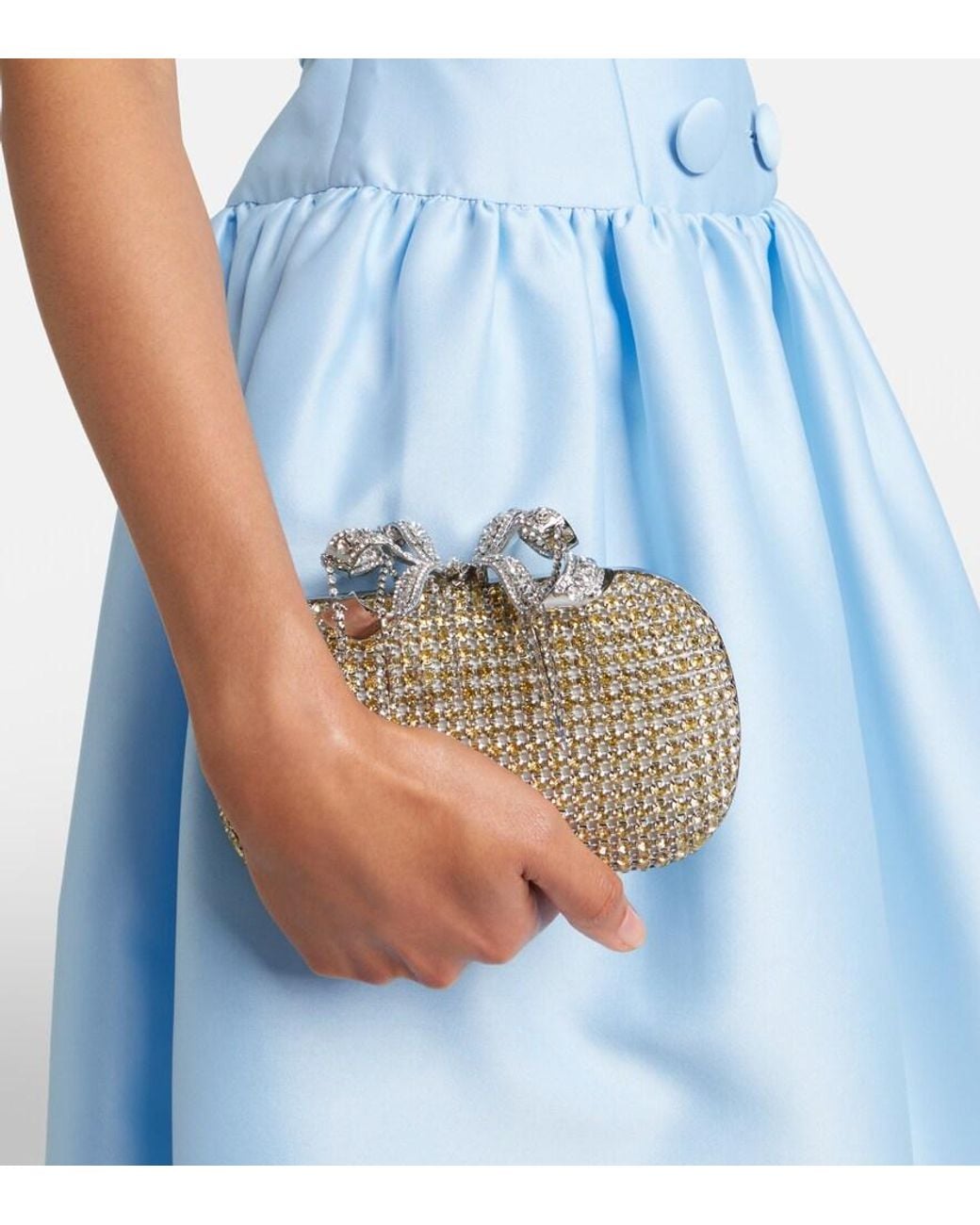 Self-Portrait Metallic Crystal-Embellished Box Clutch