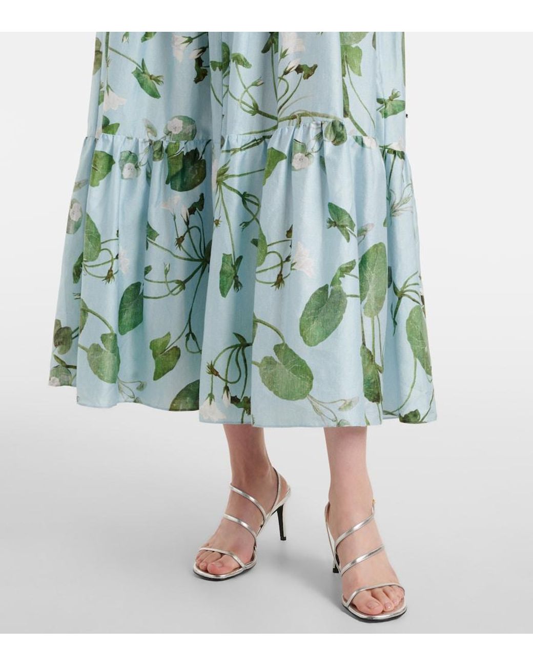 Erdem Green Tiered Floral Cotton Midi Dress