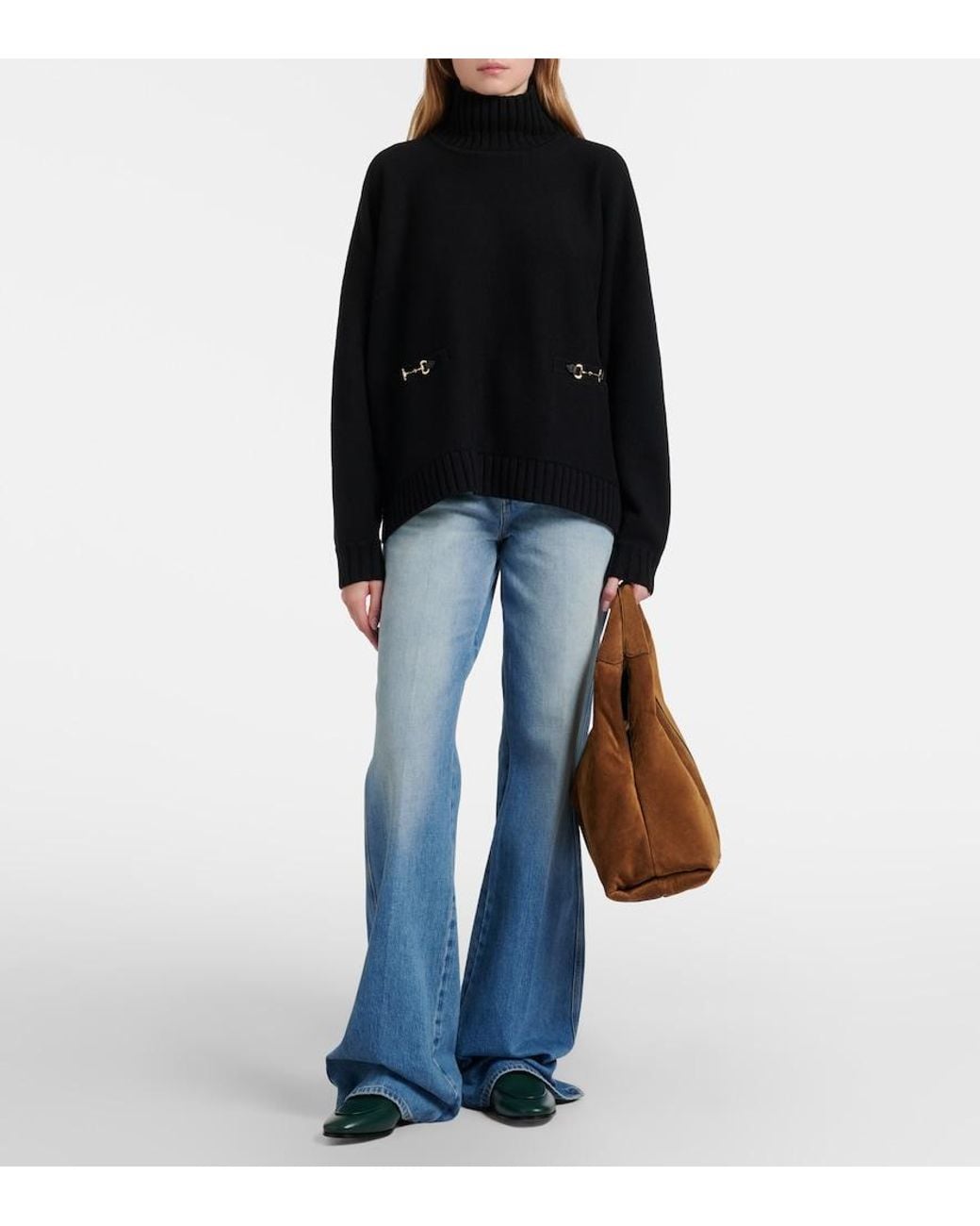 Gucci Black Horsebit Wool-Blend Turtleneck Sweater