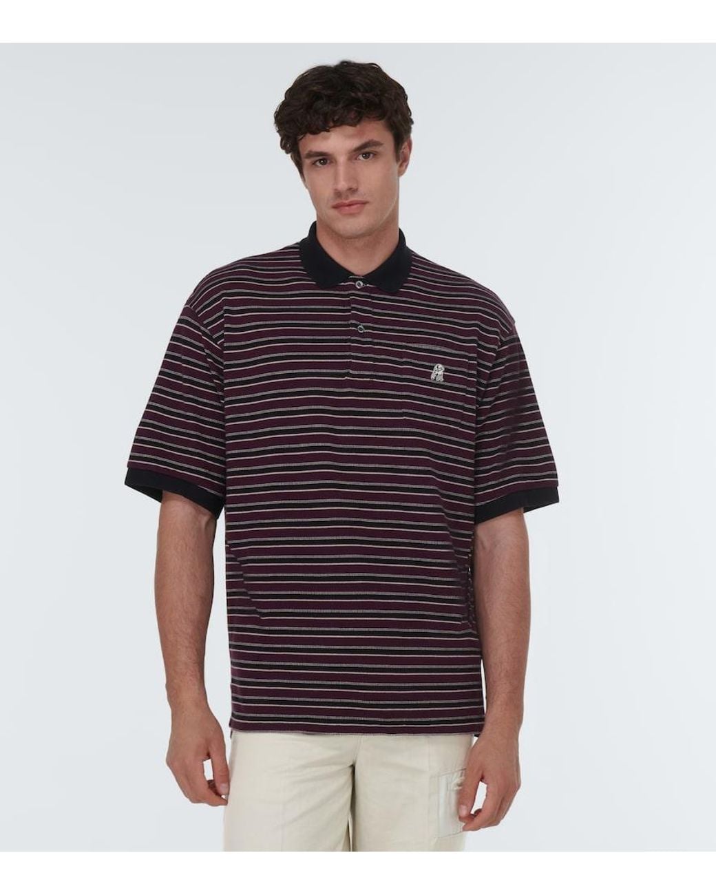 Undercover Red Striped Cotton Polo Shirt for men