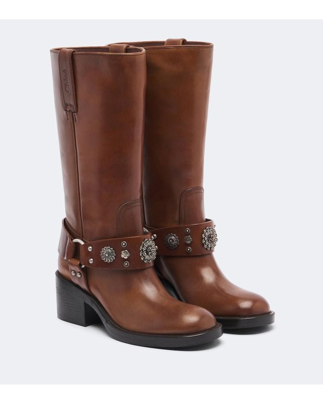 Chloé Brown Dakota Studded Leather Knee-High Boots