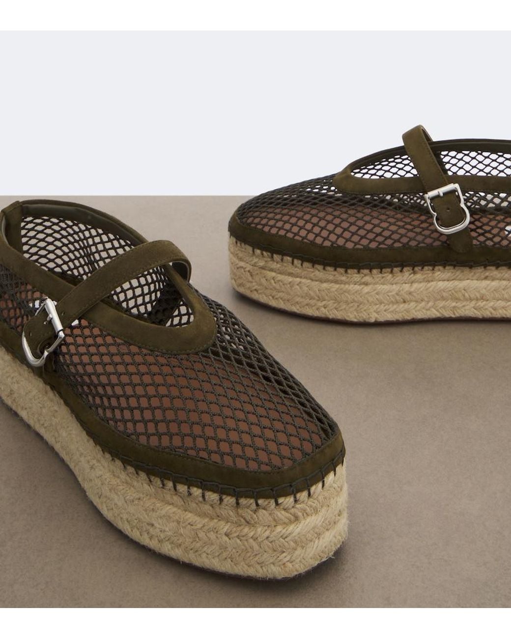 Alaïa Brown Suede-Trimmed Fishnet Platform Espadrilles