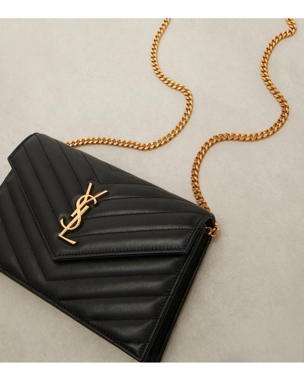 Saint Laurent White Cassandre Envelope Leather Wallet On Chain