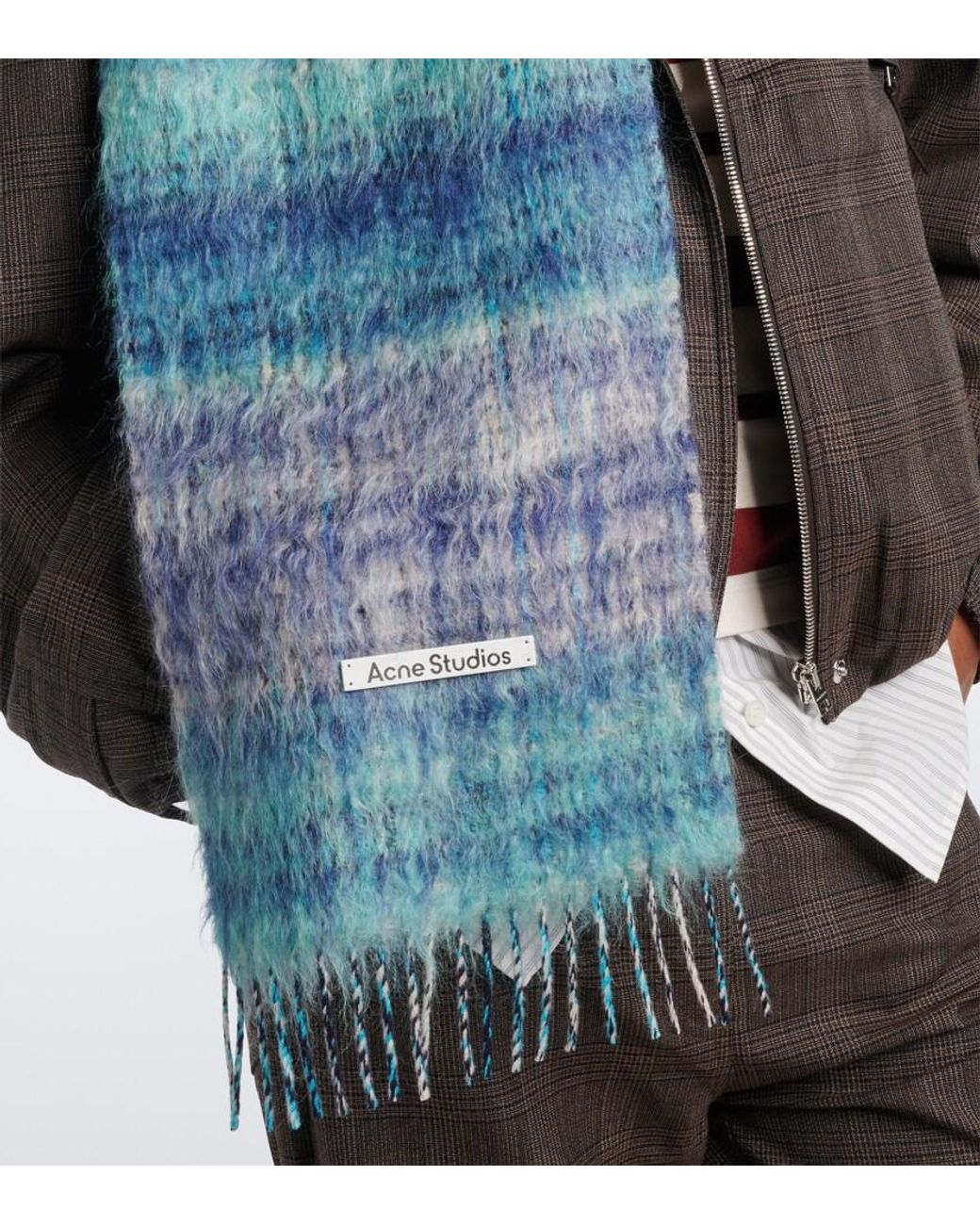 Acne Blue Fringed Mohair And Wool-Blend Scarf