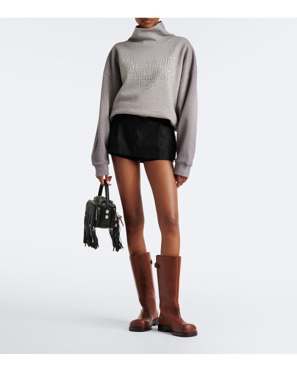 Acne Gray Logo Cotton Fleece Sweatshirt
