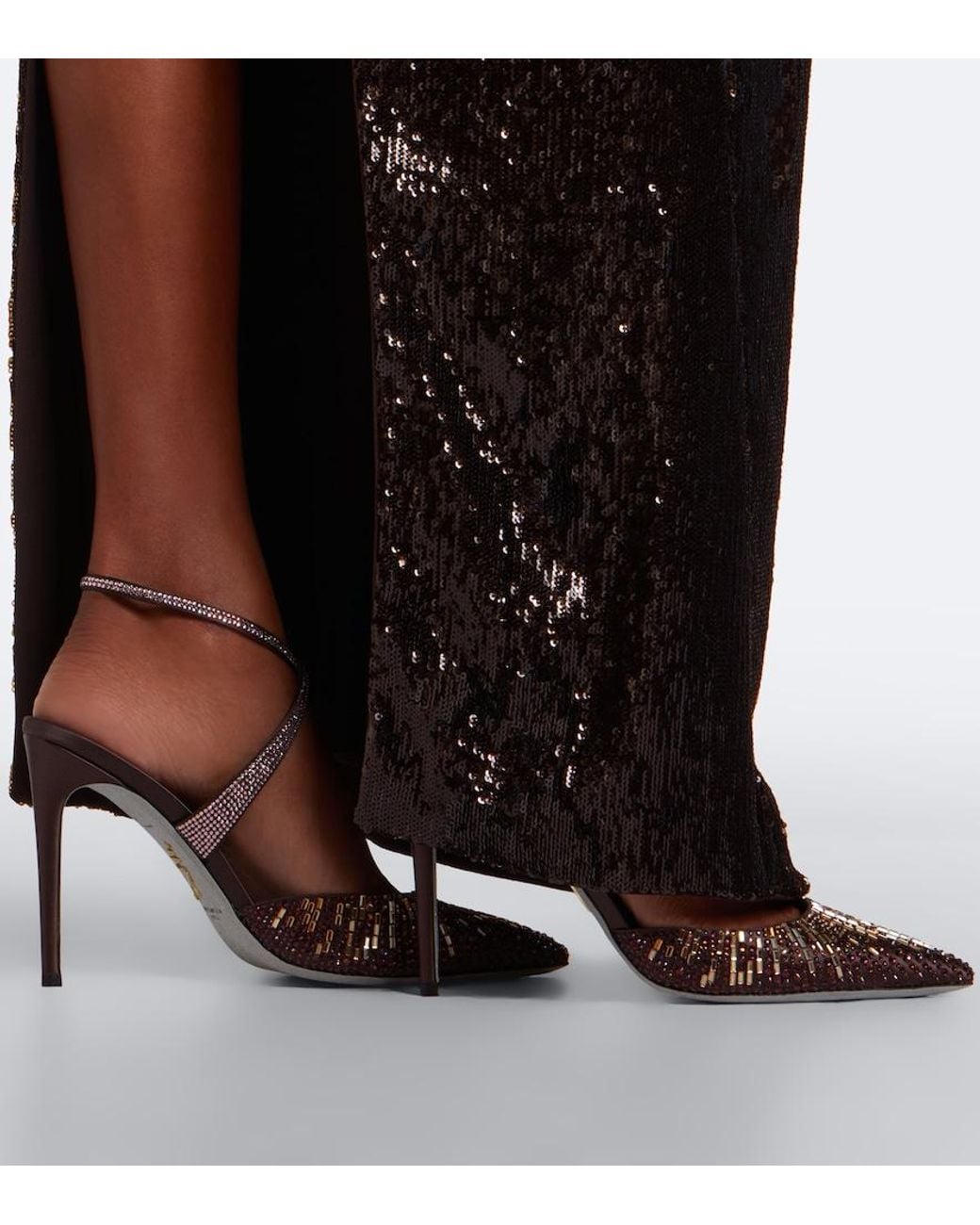 Rene Caovilla Metallic Swarovski-Embellished Satin Pumps