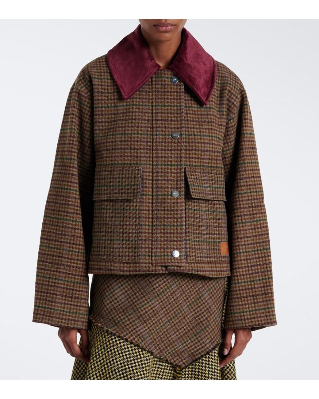 Ganni Brown Checked Wool-Blend Twill Jacket