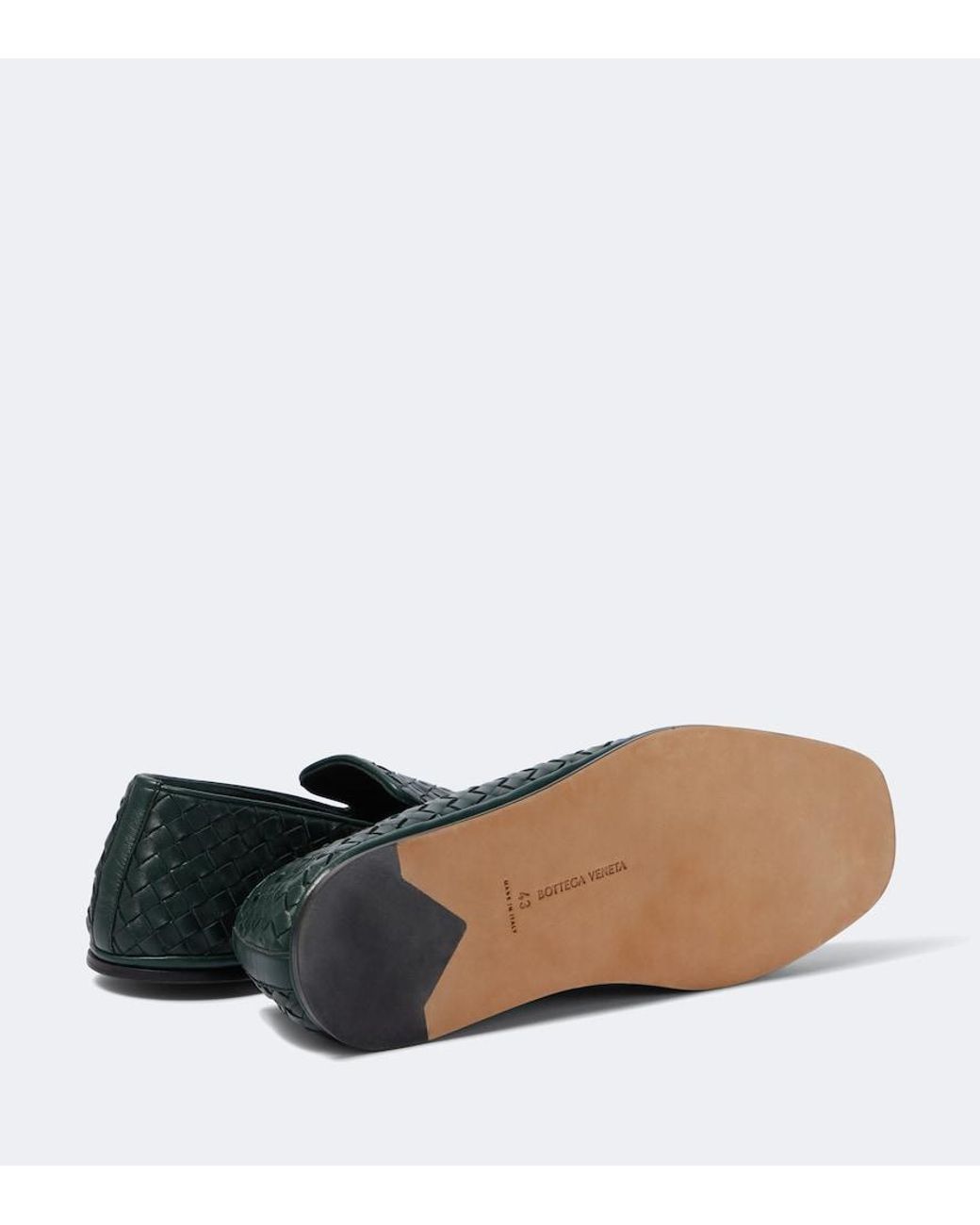 Bottega Veneta Green Palazzo Intrecciato Leather Loafers for men