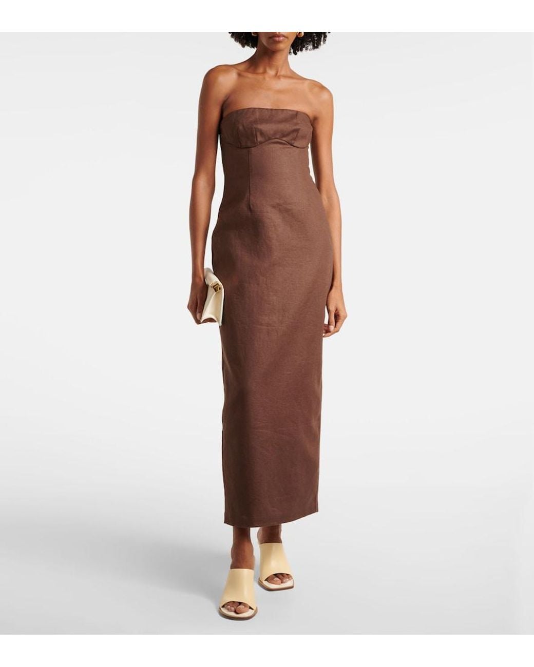 Sir Brown Evalita Linen Bustier Maxi Dress