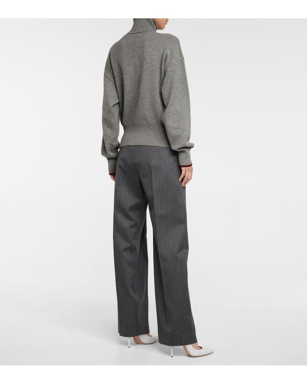 Victoria Beckham Gray Cutout Cashmere-Blend Knit Sweater