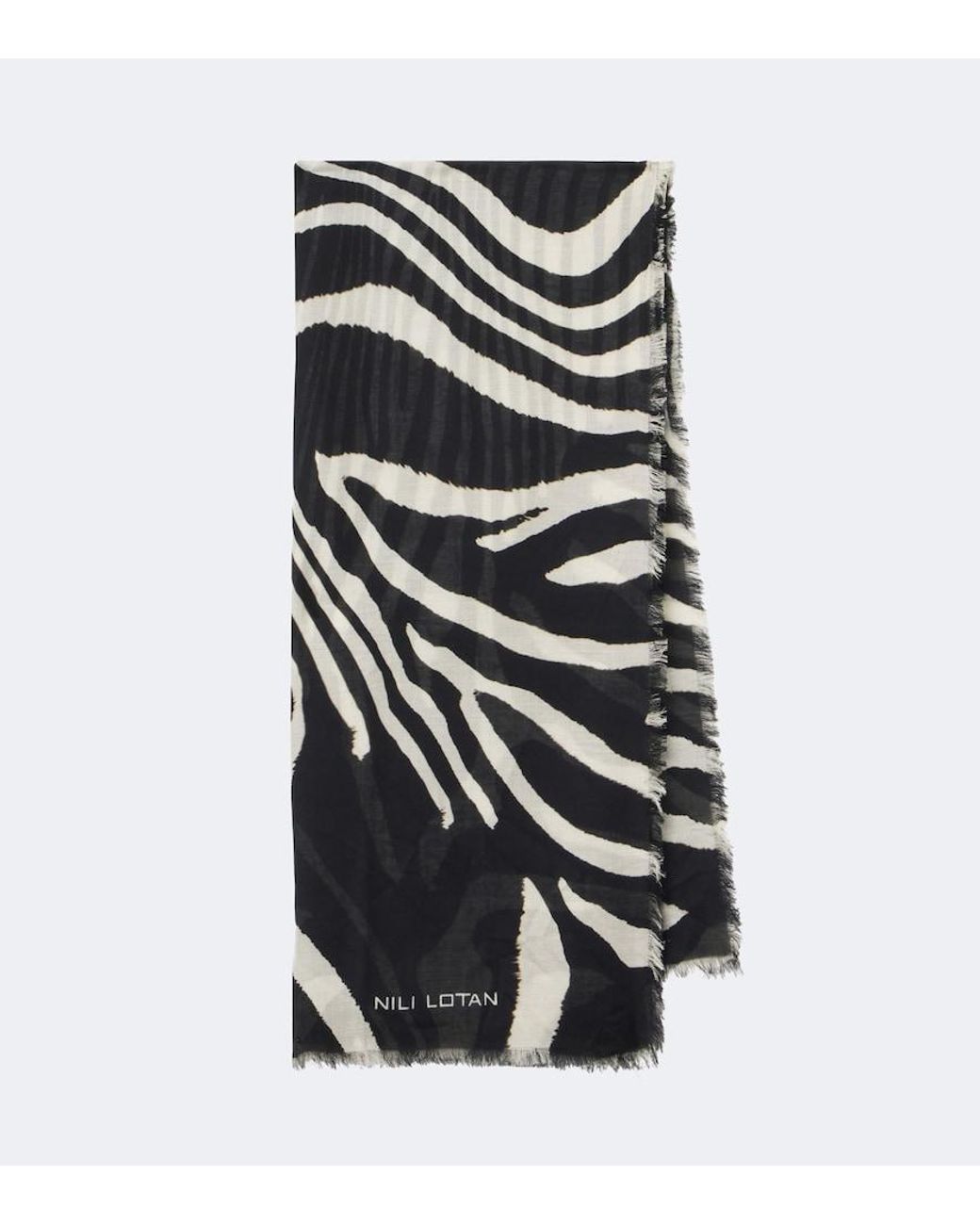 Nili Lotan Black Zebra-Print Scarf