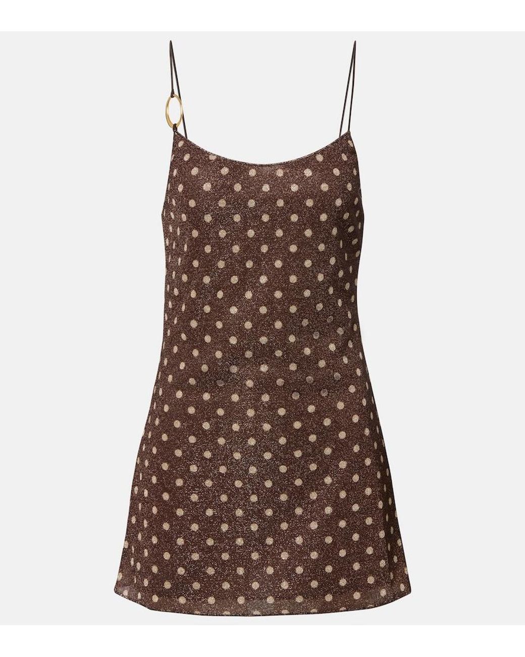 Oseree Brown Lumiere Polka-Dot Minidress