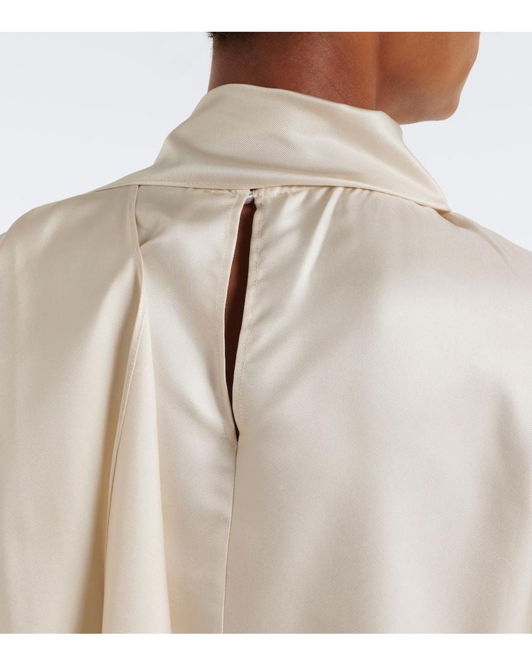 Loulou de Saison White Gala Draped Scarf-Detail Silk Twill Top