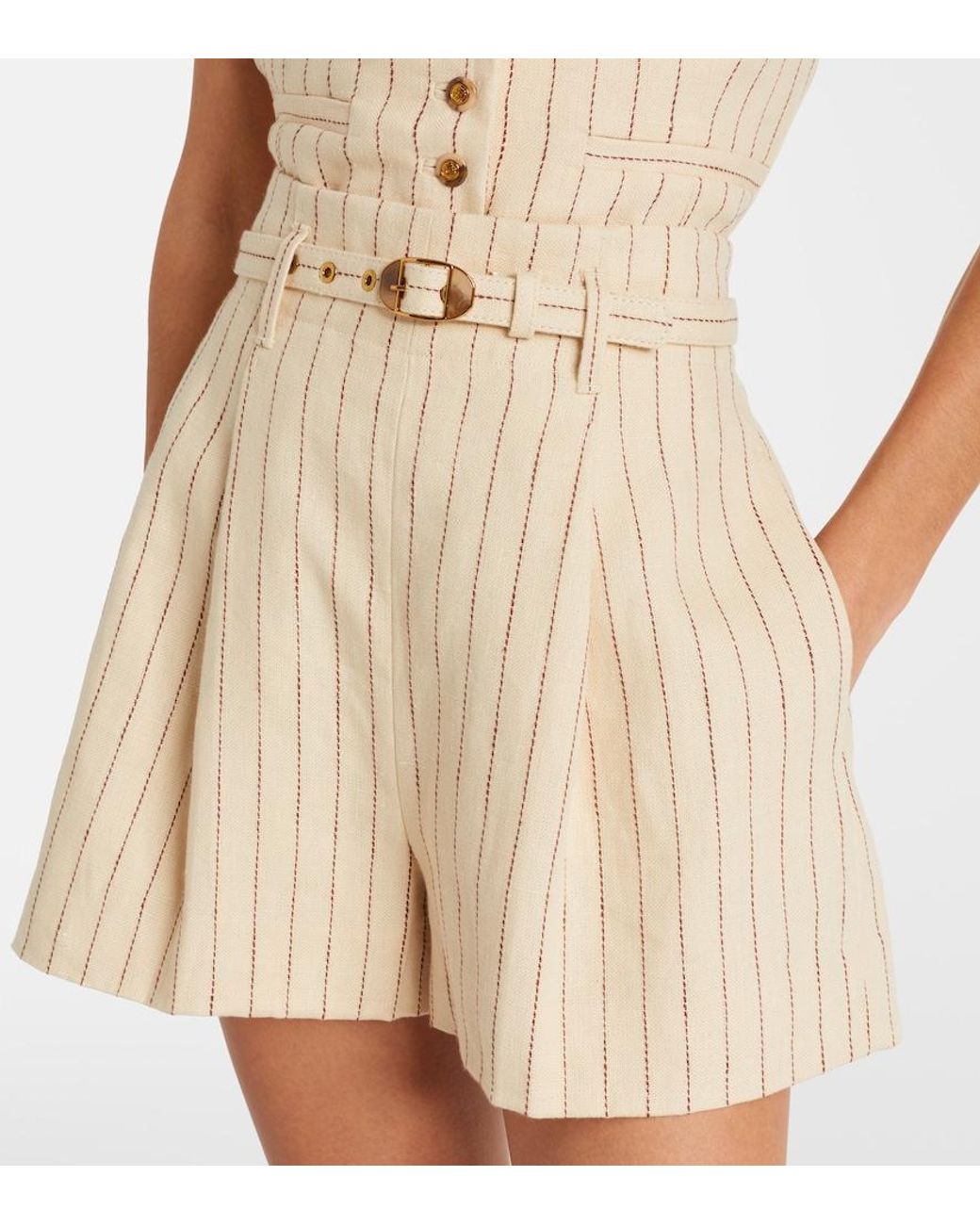Zimmermann Natural Striped Belted Linen Shorts
