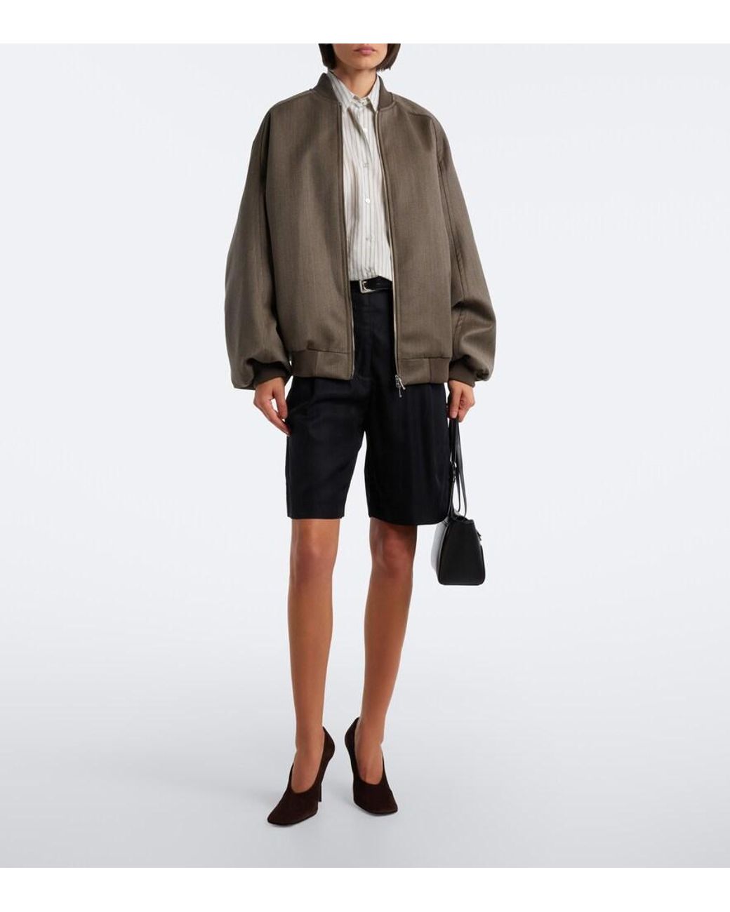Frankie Shop Brown Elinor Oversized Wool Bomber Jacket