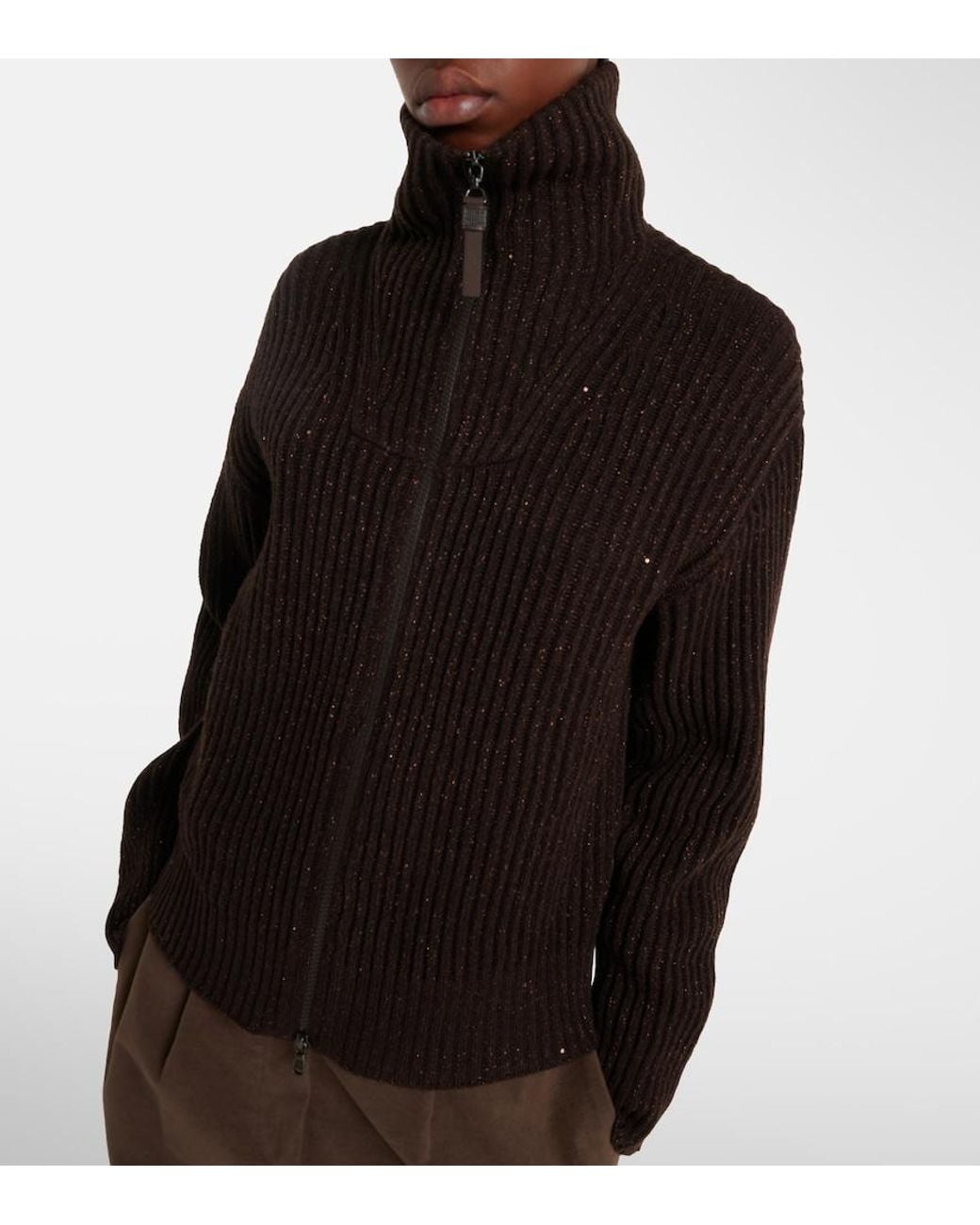 Brunello Cucinelli Black Monili Cashmere And Wool-Blend Cardigan