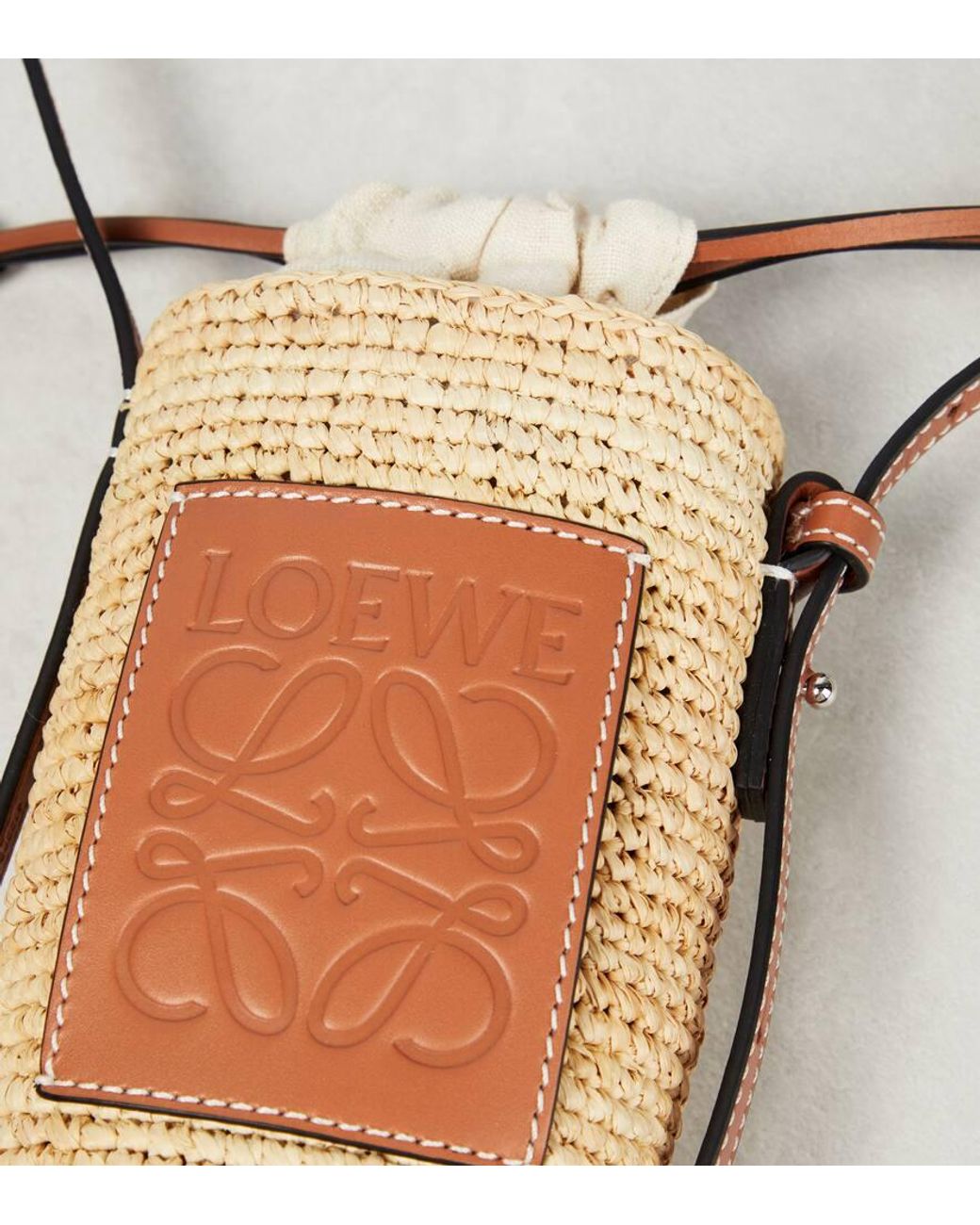 Loewe Cylinder Pocket Leather-trimmed Raffia Pouch in