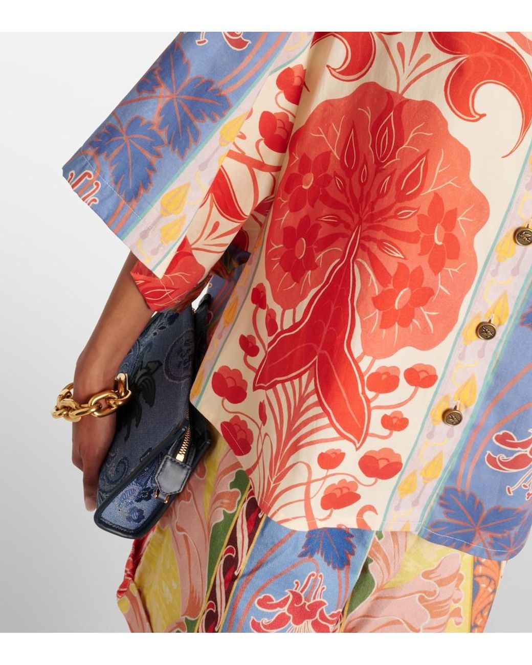 Etro Red Printed Oversized Cotton-Blend Shirt