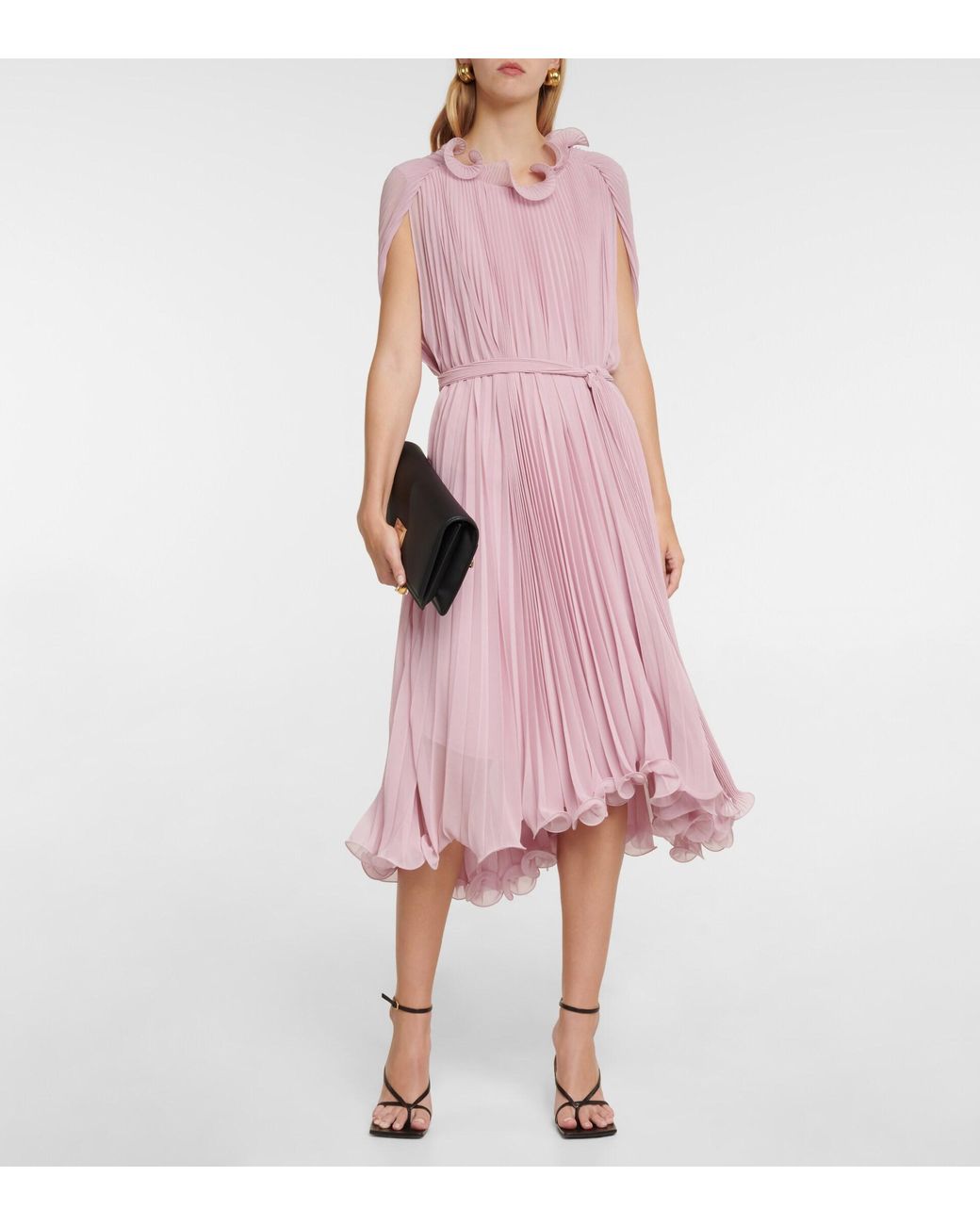 Max Mara Bridal Lux Pleated Georgette Midi Dress in Pink | Lyst