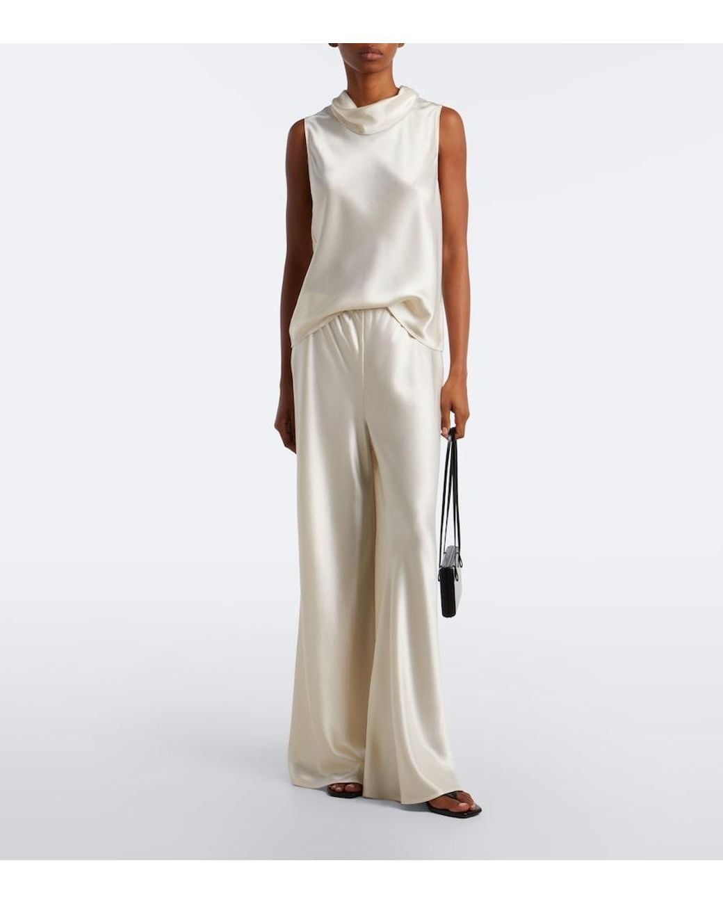 Leset White Barb Satin Wide-Leg Pants