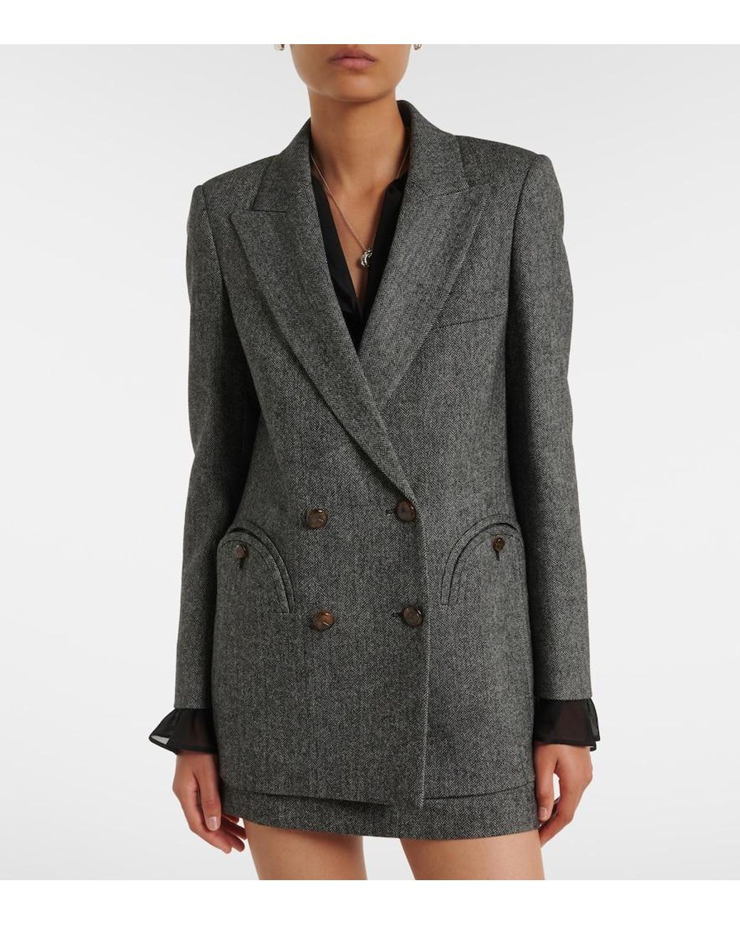 Blazé Milano Black Everyday Herringbone Wool-Blend Blazer