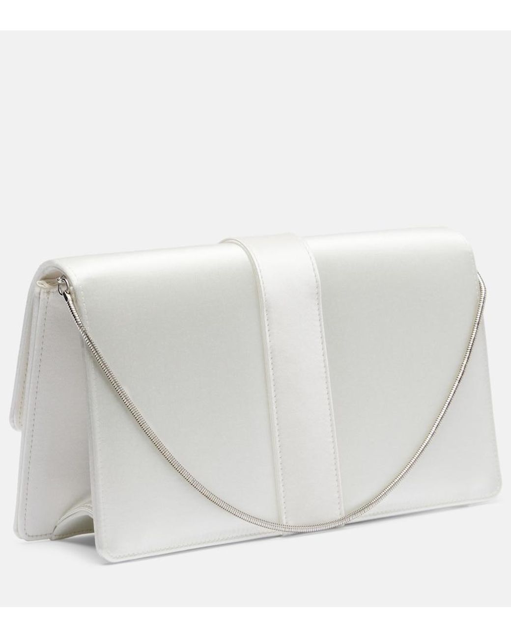 Manolo Blahnik White Capri Embellished Satin Clutch